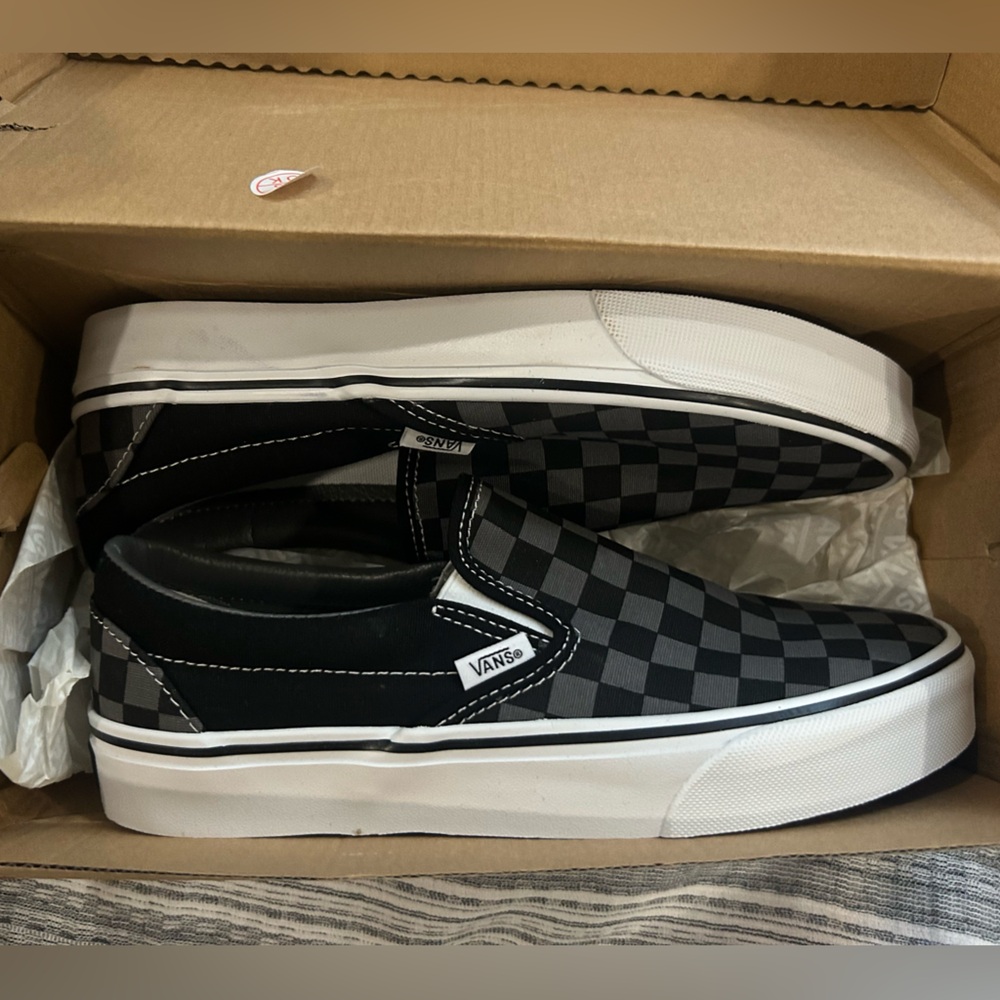 Vans Women's Black Checkered Slip-On Shoes